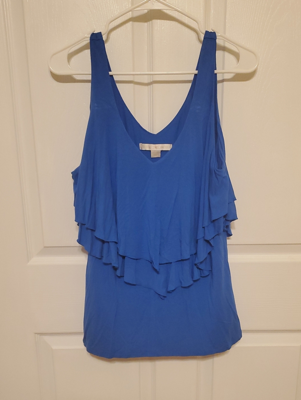 Boston Proper Royal Blue Layered Ruffle V-Neck Tank